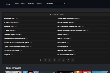 page d'accueil de la plateforme de streaming urdiz