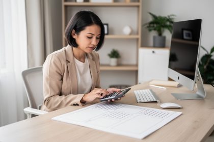 une femme fait un calcul tjm portage salarial