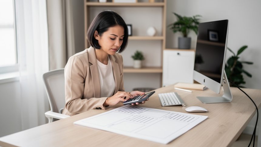 une femme fait un calcul tjm portage salarial
