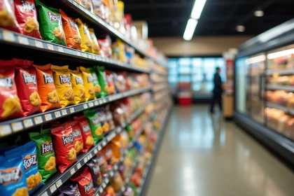 Une épicerie avec un rayon de snacks américain