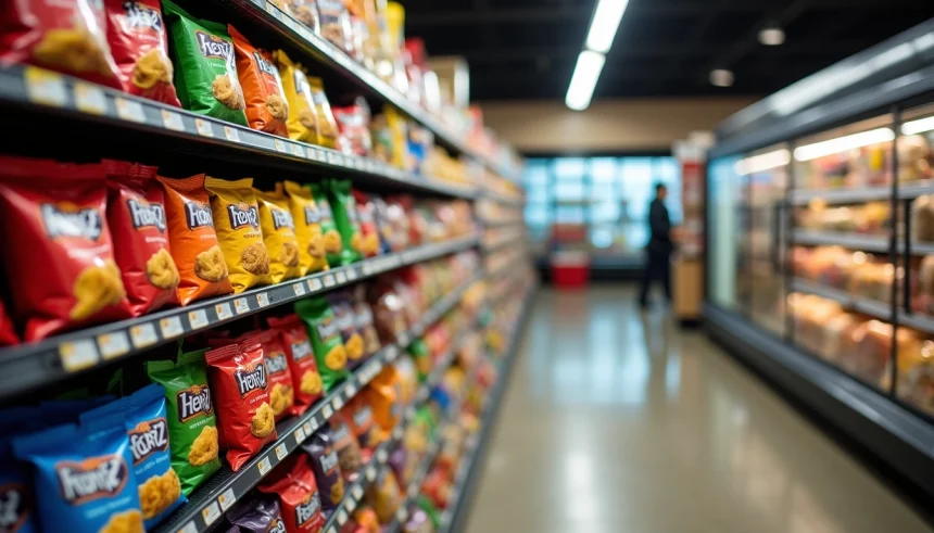 Une épicerie avec un rayon de snacks américain
